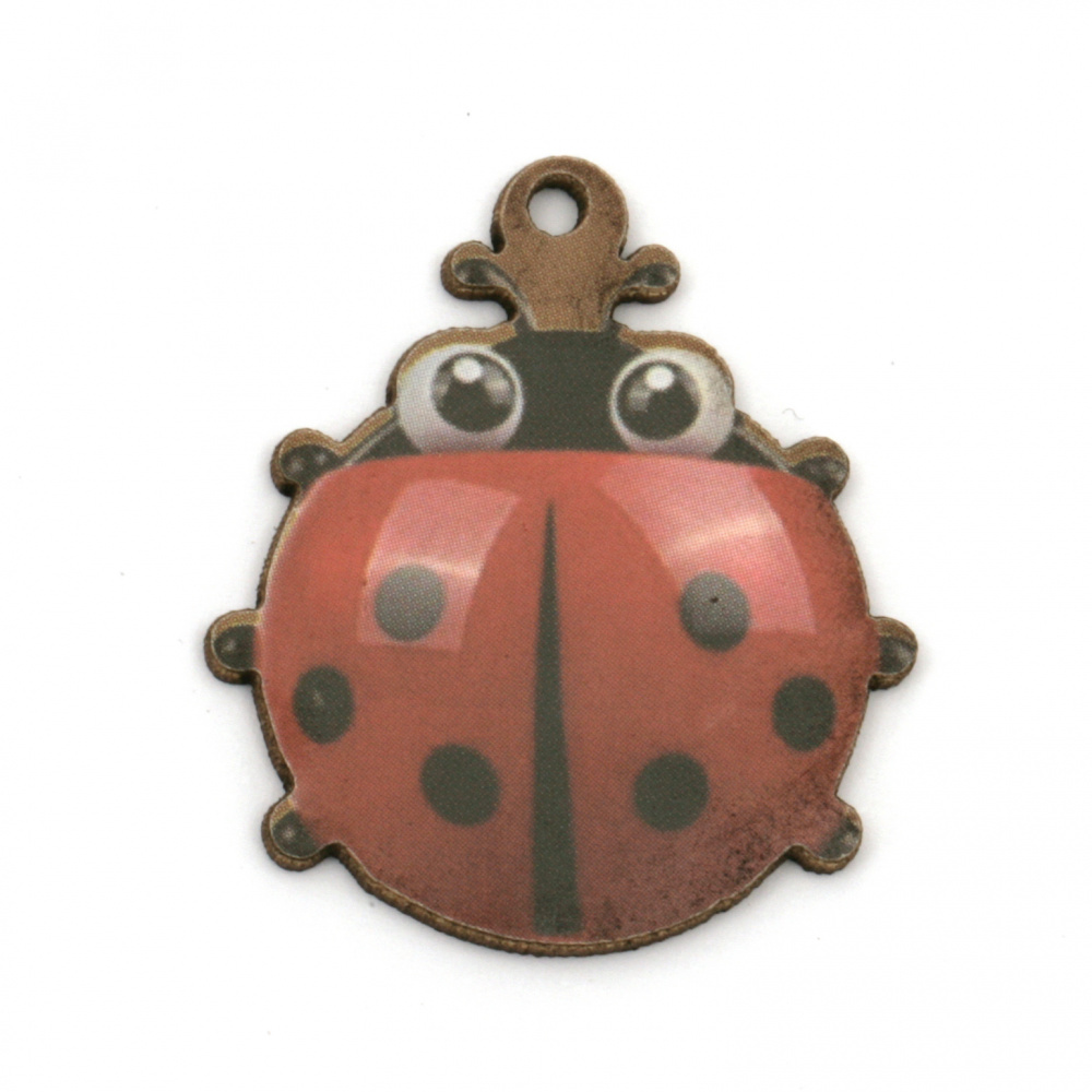 Plywood Ladybug Charm for DIY Souvenirs, Accessories, Decoration / 34x30x2 mm, Hole: 2 mm - 10 pieces