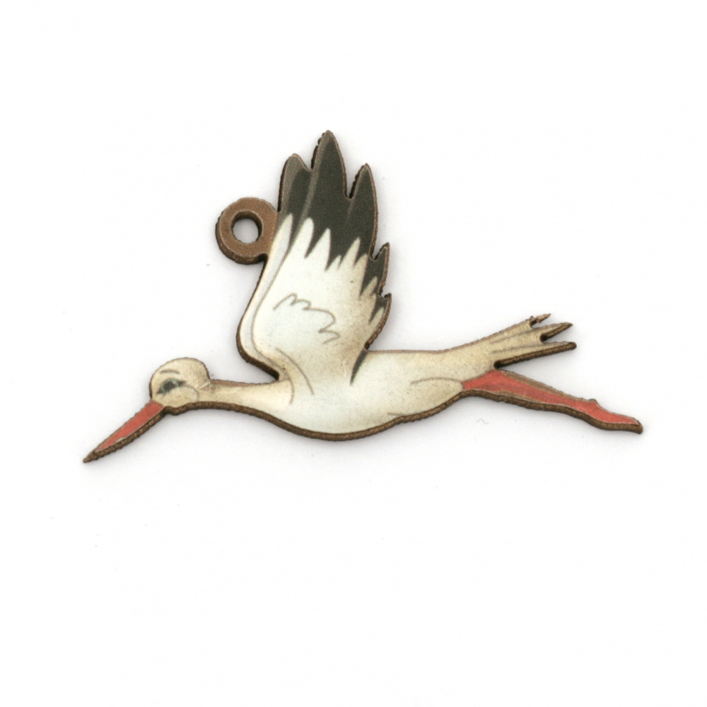 Plywood Stork Charm / 25x45x2 mm, Hole: 2 mm - 10 pieces