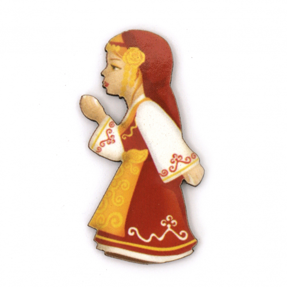 Girl with Folk Costume made of Plywood / 40x20x2 mm, Hole: 2 mm - 10 pieces