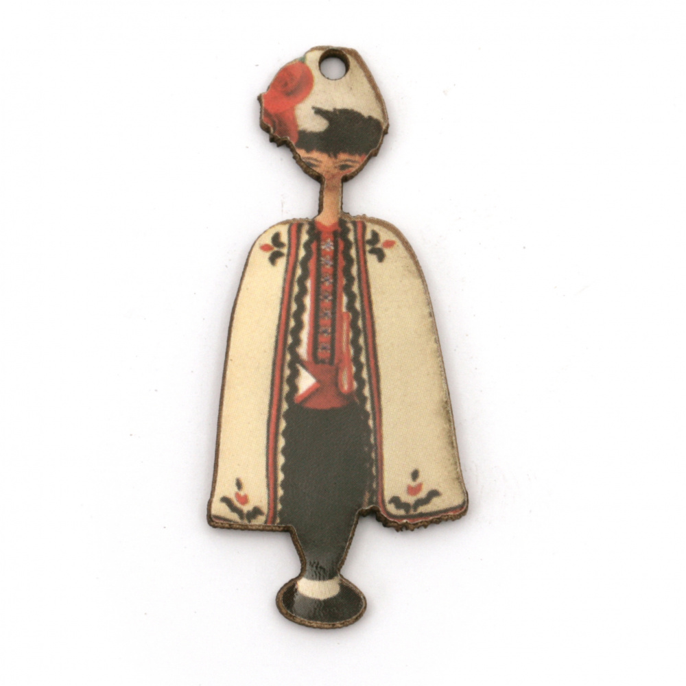 Plywood Charm, Boy with Traditional Costume / 45x20x2 mm, Hole: 2 mm - 10 pieces