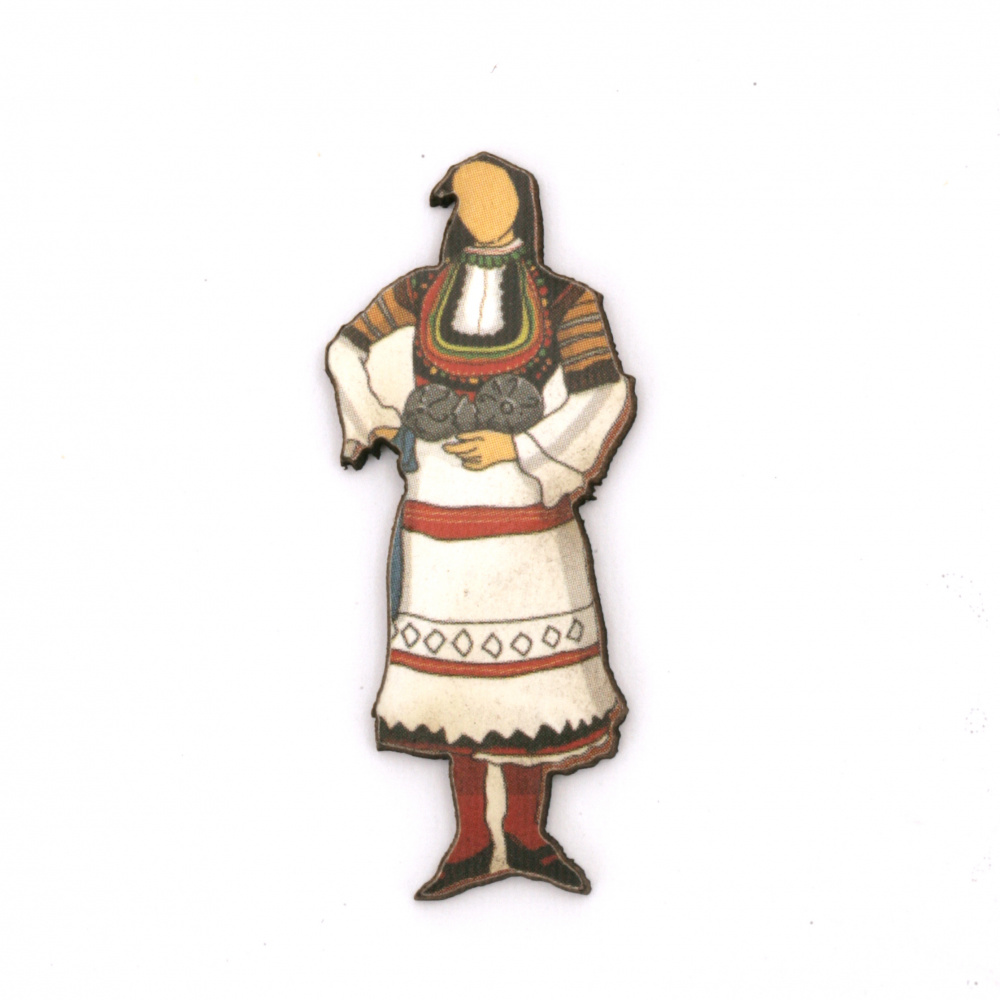 Pandantiv femeie cu costum popular din placaj 45x18x2 mm -10 bucăți