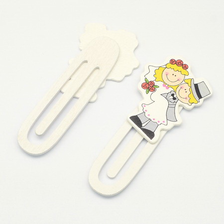 Wooden Clips with Figure of Newlyweds / 79x19 mm, 44x35x2 mm - 6 pieces