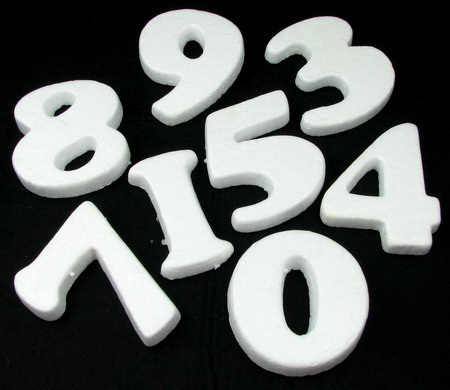 Styrofoam Numbers from 1 to 10 100 x 100mm , White, DIY Decoration