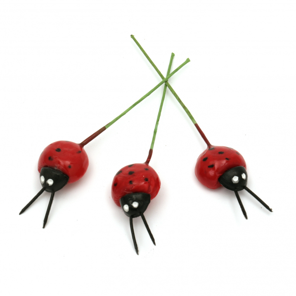 Styrofoam Ladybug on Wire / 23 mm - 10 pieces