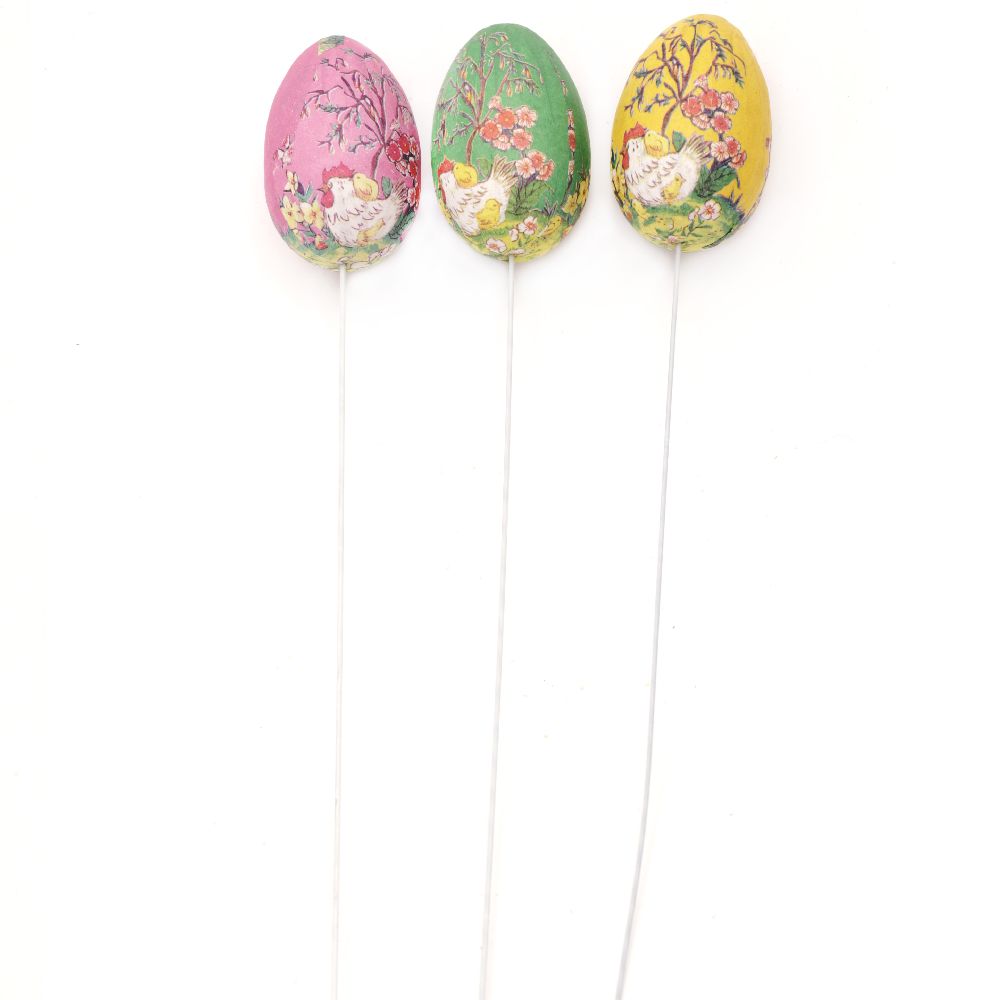 Styrofoam egg 55x38 mm on a stick 260 mm different colors -6 pieces