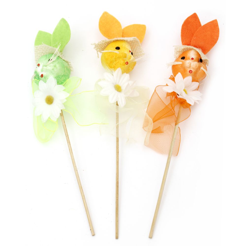 Rabbit styrofoam 80x40 mm with decoration of a stick 240 mm - different colors