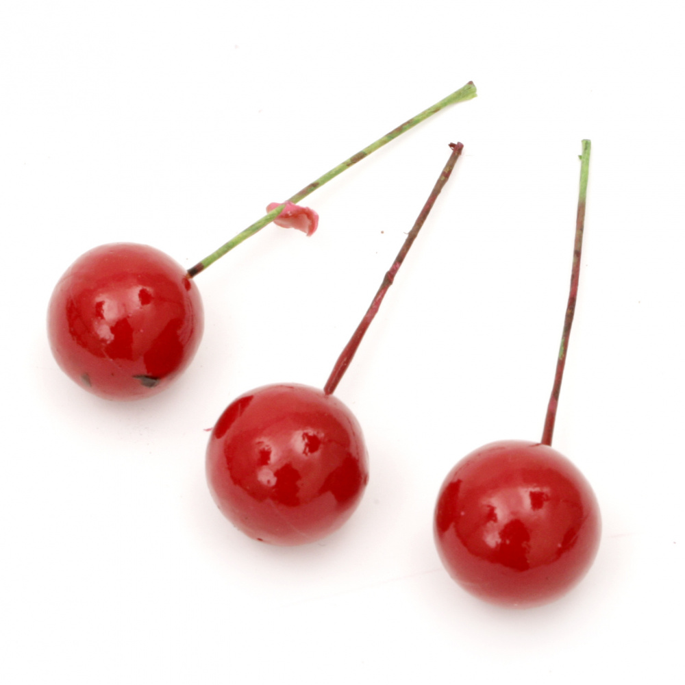Червени топчета от стиропор с телена основа 20 мм -20 броя
