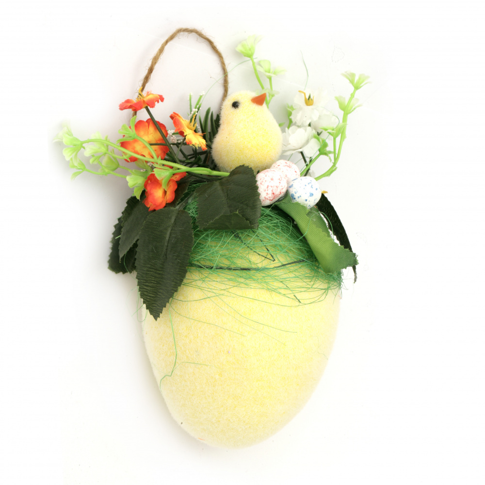 Styrofoam egg for decoration 170x87 mm with chicken for hanging MIX