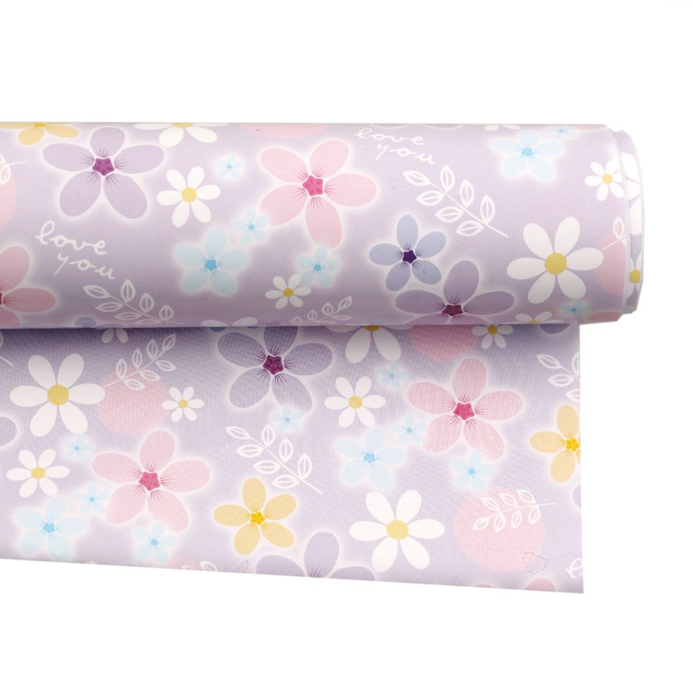 Хартия опаковъчна 510x770 мм лилава светла с цветя