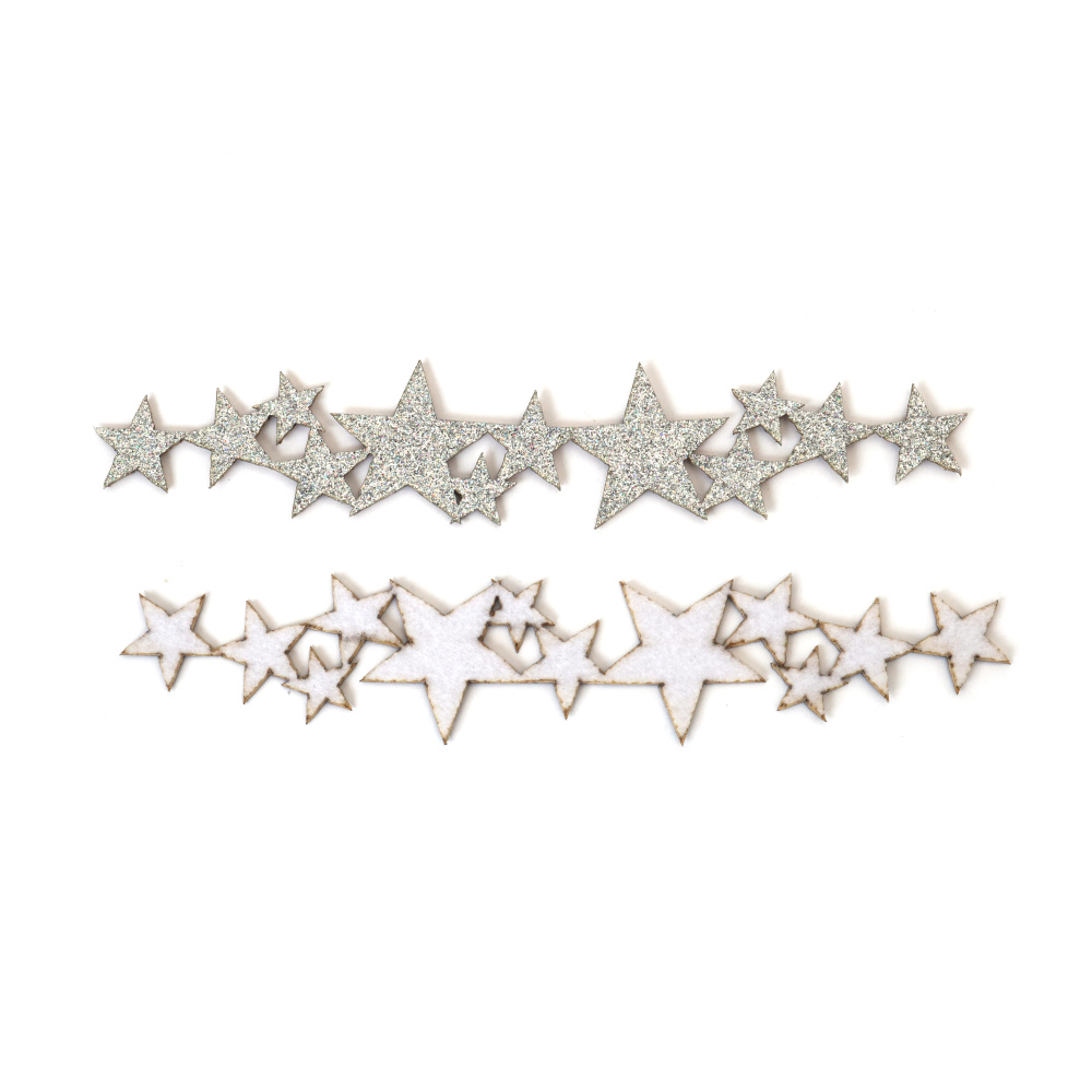 Felt Stars with Glitter 200x38x2 mm, Silver Rainbow Color - 2 Pieces