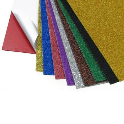 Adhesive EVA Foam Stickers Glitter MIXED Colors , A4 Sheet 20x30cm 2mm, 10 pieces
