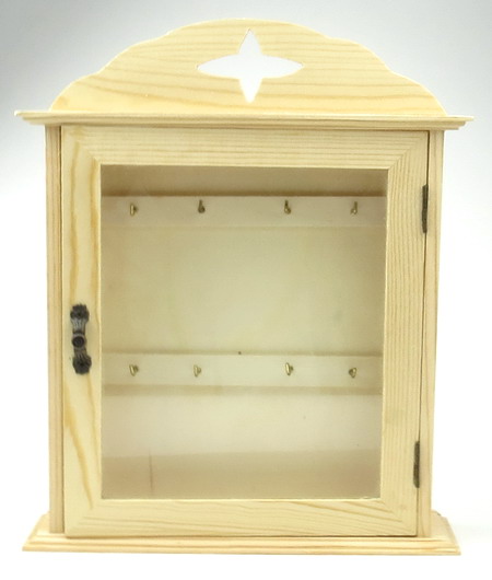 Natural Wooden Box with Window for Keys / 275x225x55 mm
