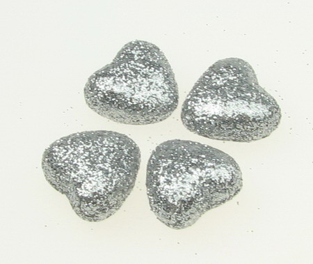 Сърца от стиропор със сребърен брокат 20x20 мм -10 броя