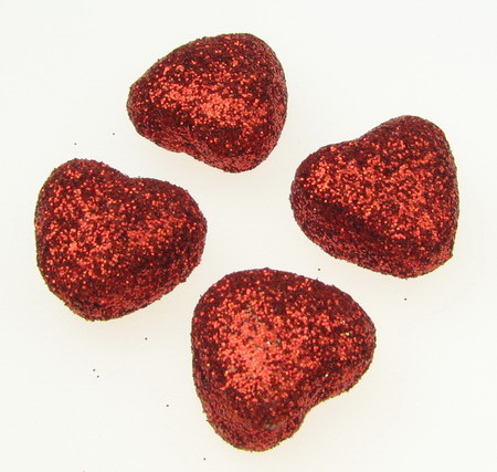 Сърца от стиропор с брокат цвят червен 20x20 мм -10 броя