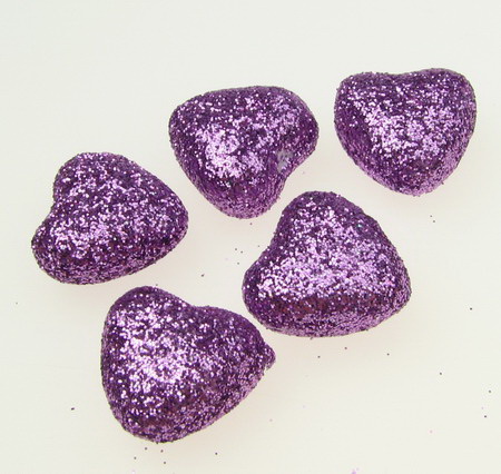 Сърца от стиропор с брокат цвят лилав 20x20 мм -10 броя