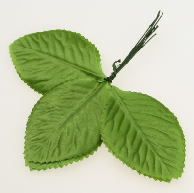 Текстилни листа от роза цвят зелен 60x30 мм дръжка 50 мм -9 броя