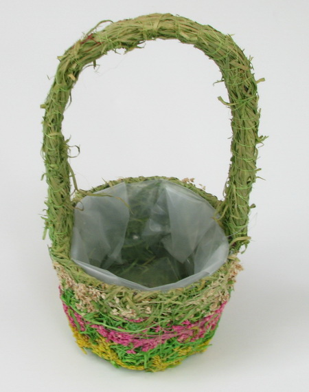 Basket round 260x95x100 mm decorated with colored wood