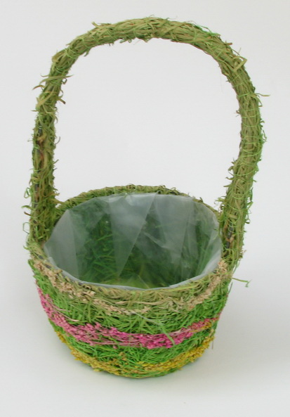 Basket round 300x130x115 mm decorated with colored wood