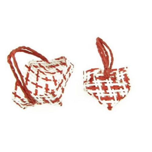 Fabric Basket for Decoration 32x22 mm white red -5 pieces