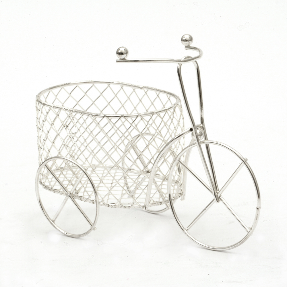 Μεταλλικό ποδήλατο  με καλάθι για διακόσμηση 110x70 mm χρώμα ασημί