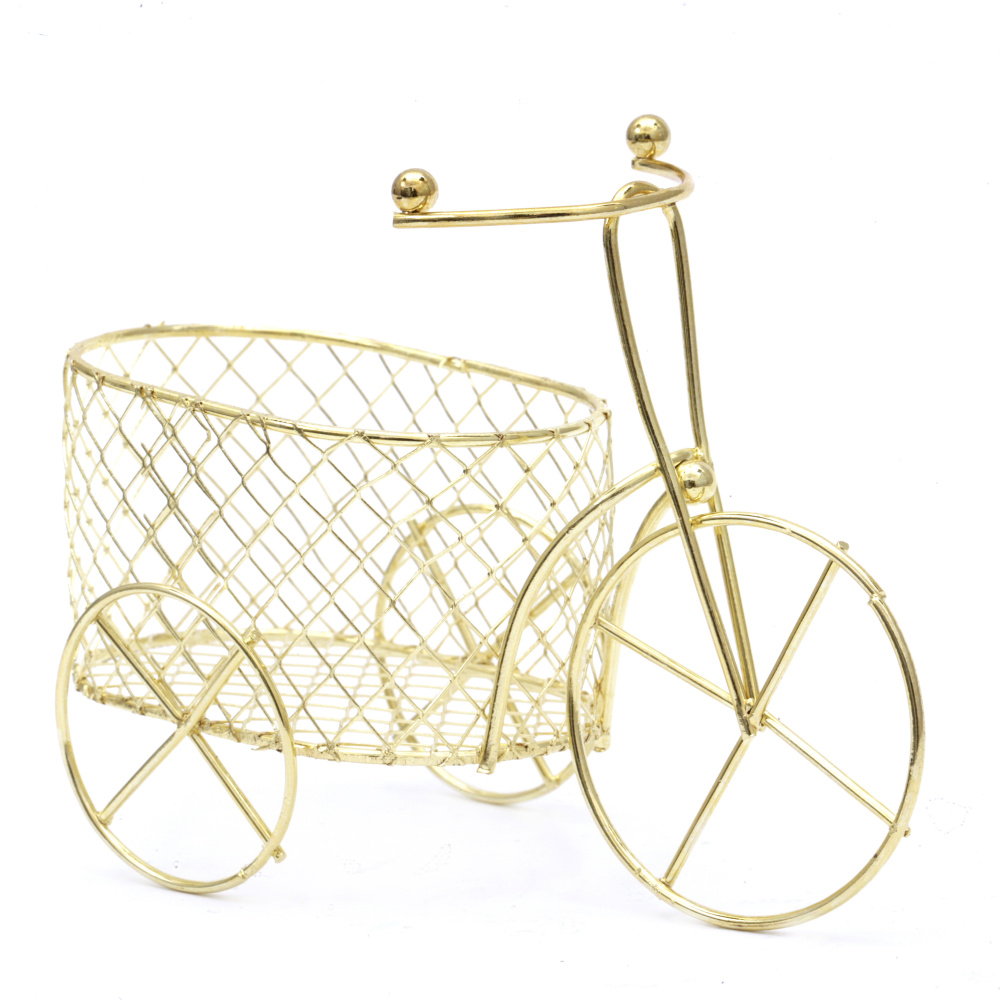 Μεταλλικό ποδήλατο  με καλάθι για διακόσμηση  110x70 mm χρυσό χρώμα