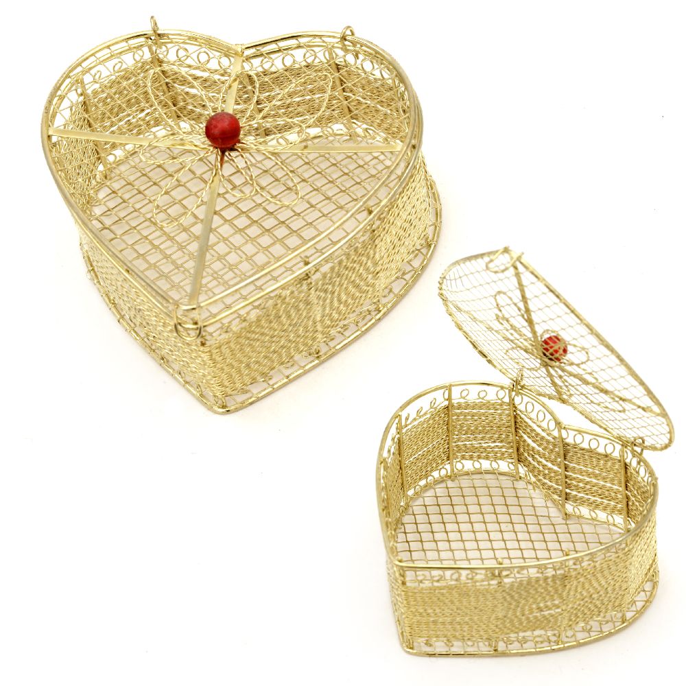Καρδιά, μεταλλικό διακοσμητικό κουτί 100x105x50 mm χρυσό
