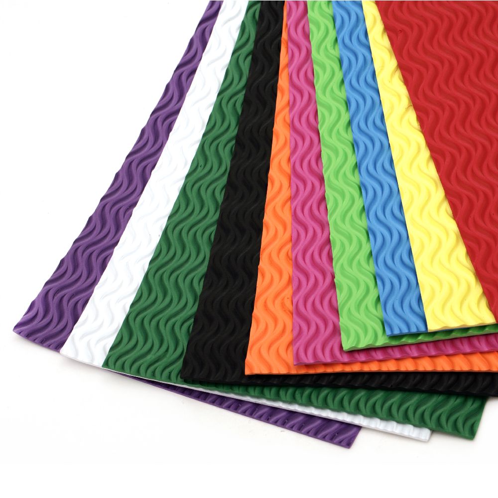 EVA foam A4 sheet 20x30 cm 2 mm with waves, assorted colors -10 sheets