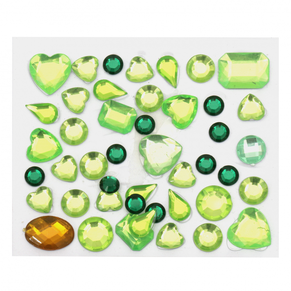 Self-adhesive stones acrylic different shapes color green