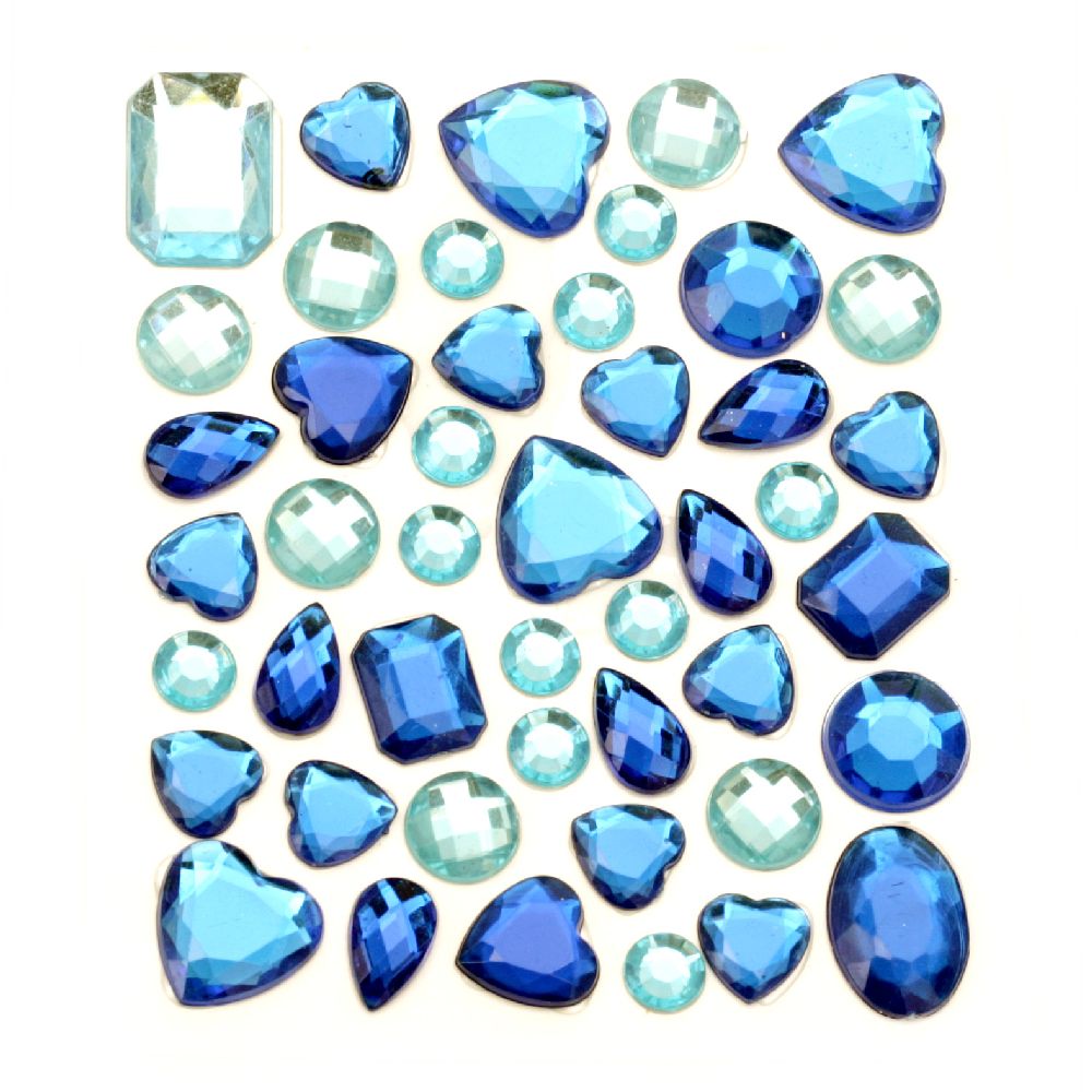 Самозалепващи камъни акрил разни форми цвят син