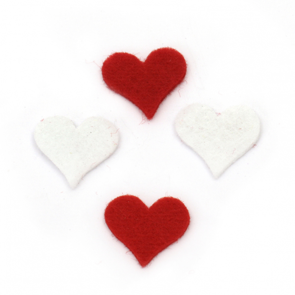 Pâslă  inimă 17x20x2 mm albă și 10 buc roșii