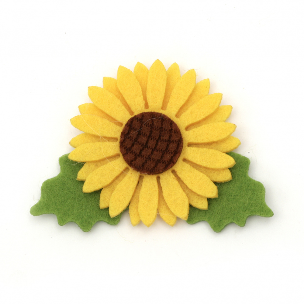 Sunflower felt DIY Scrapbooking  50x70 mm with leaf -10 pieces
