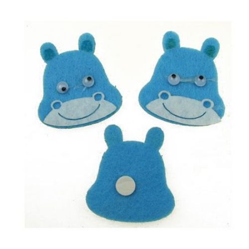 Hippo felt with adhesive 35x38 mm moving eyes -10 pieces