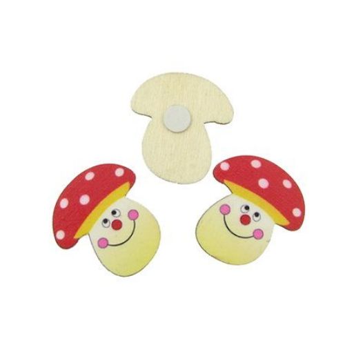 Cabochon Wooden Mushroom adhesive 30x32 mm -10 pieces