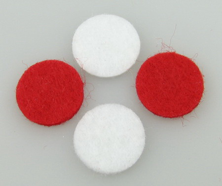 Circle Felt, 15x2 mm, White and Red, 15 Pieces