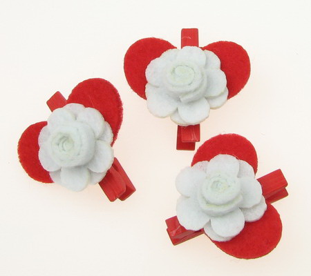 Wooden Clothespins for Decoration  felt heart and rose -3 pieces