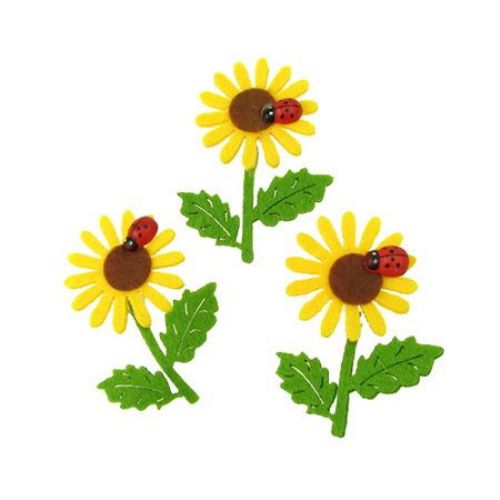 Felt sunflower with handle and ladybug ms, boxes for handmade decorations 60~65x50 mm - 5 pieces
