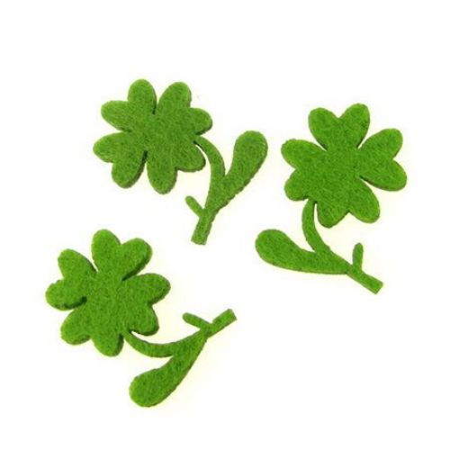 Clover with handle and leaf of felt for embellishment of festive cards, frames, albums 35x25 mm - 10 pieces