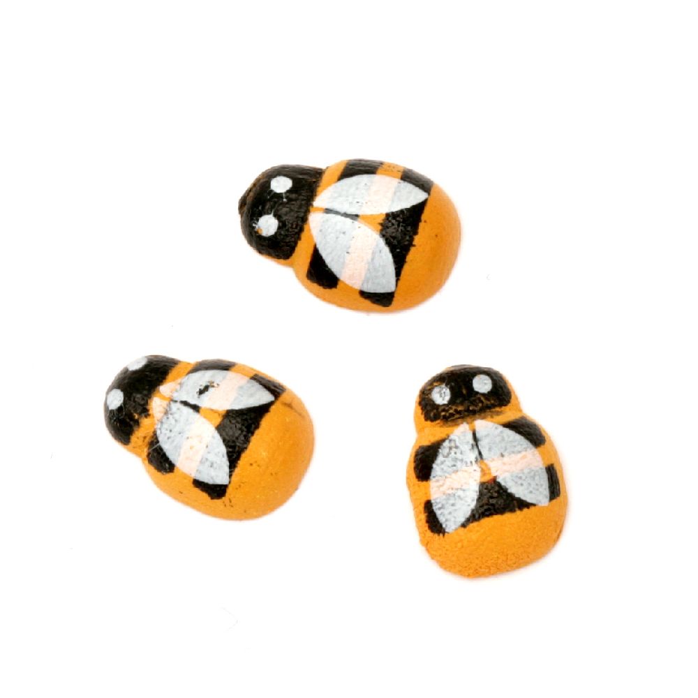 Wooden figurine bee 13x9x4 mm cabochon type painted orange - 20 pieces