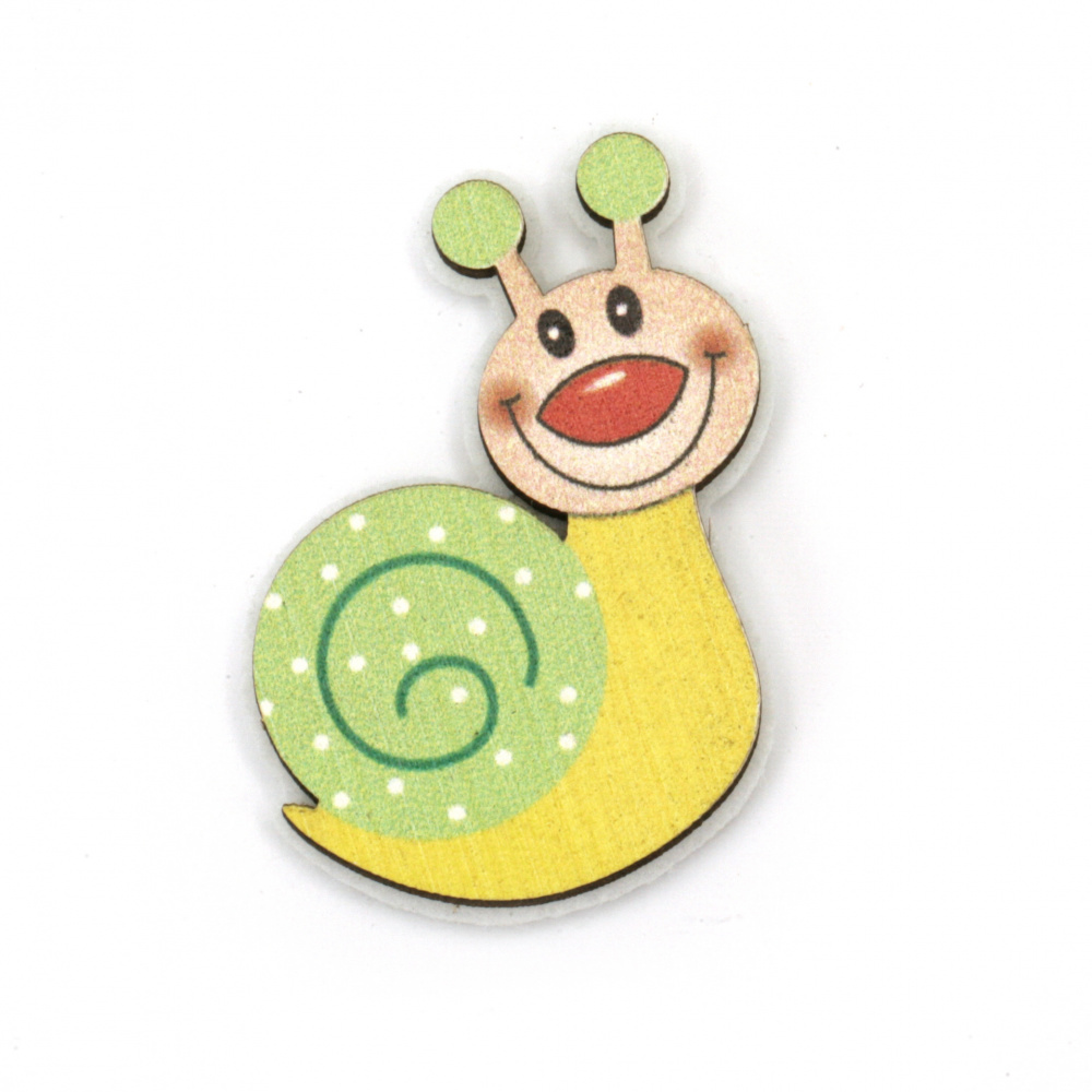 Snail made of wood and felt with glue, 45x40 mm, yellow - 10 pieces