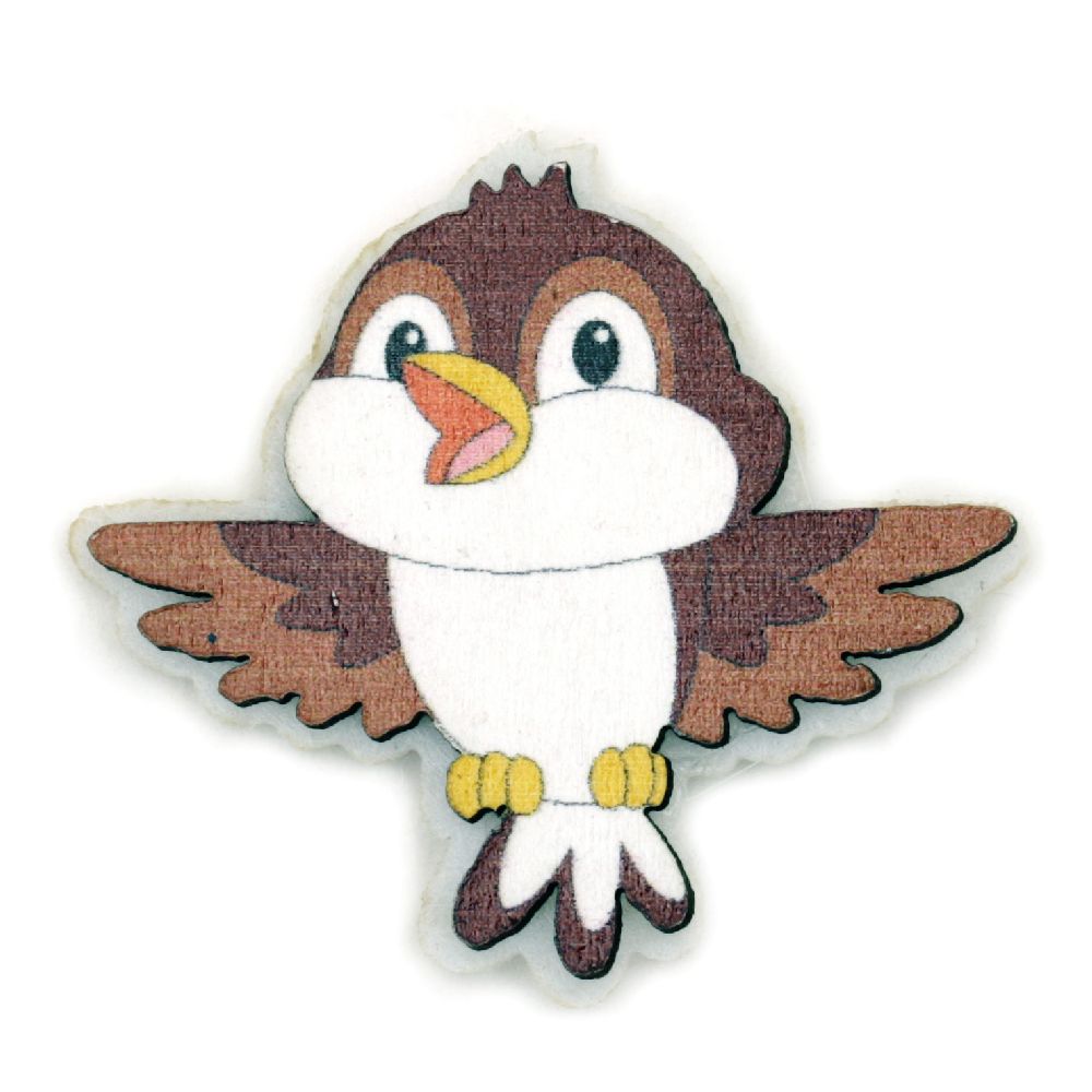 Bird made of wood and felt with glue, 35x38 mm, brown - 10 pieces