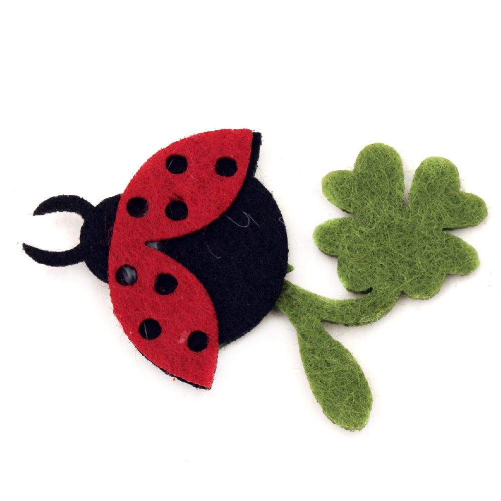 Felt Embellishment DIY Scrapbooking Ladybug clover felt with adhesive 52x33 mm -10 pieces