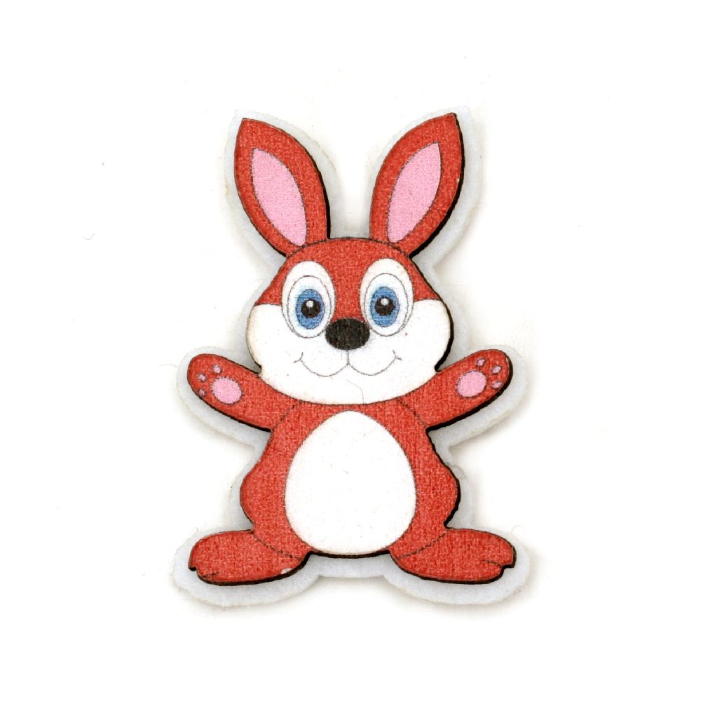 Rabbit made of wood and felt with glue, 28x38 mm, red - 10 pieces