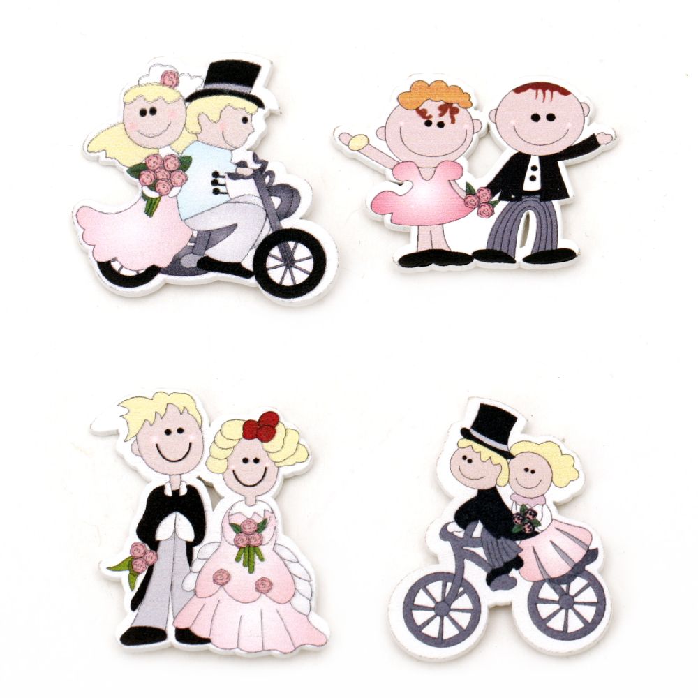 Wooden figure Boy and girl with adhesive tape 29~38x30~40 mm assorted models - 10 pieces