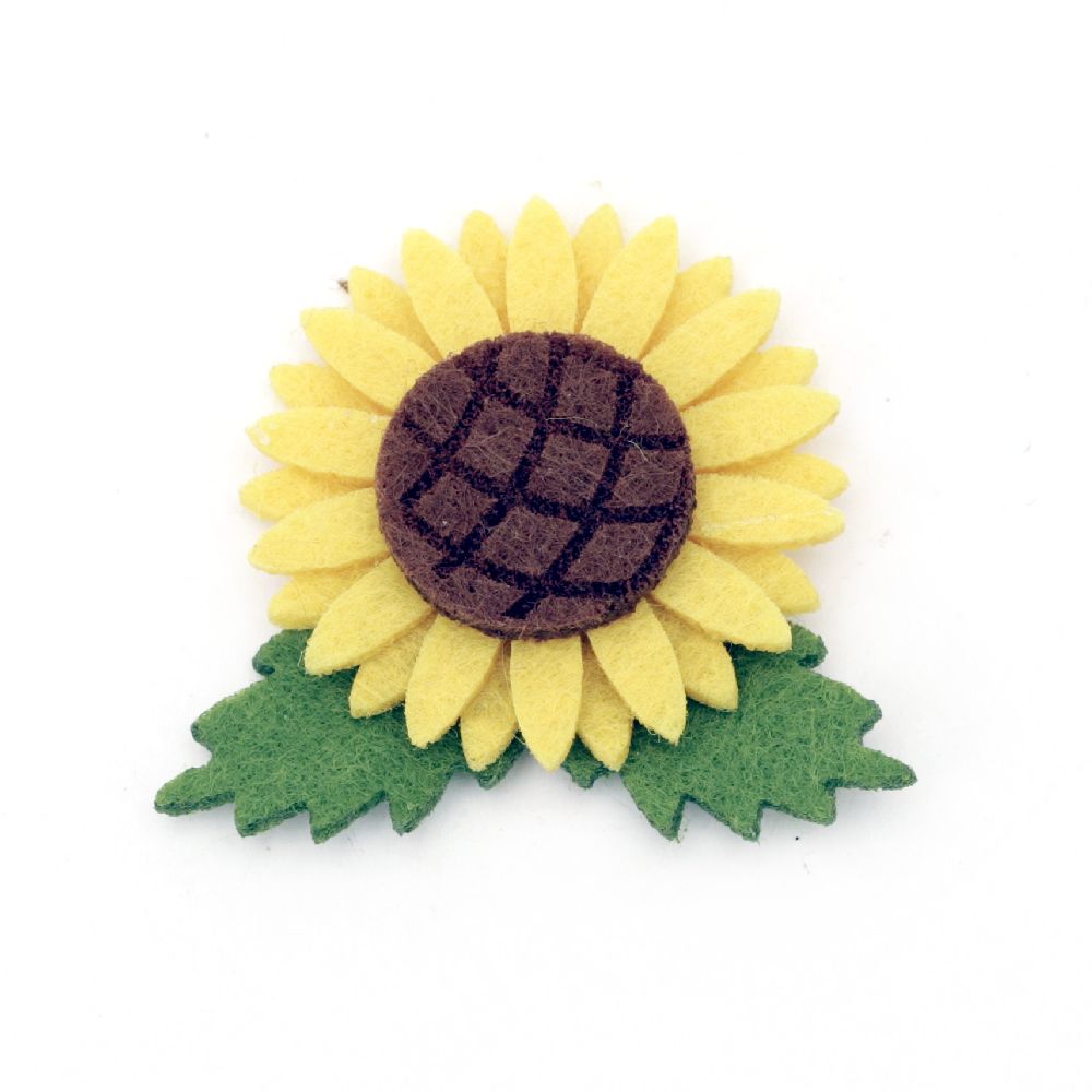 Sunflower from felt with glue for decoration of scrapbook albums, notebooks, decoupage 45x50 mm - 10 pieces