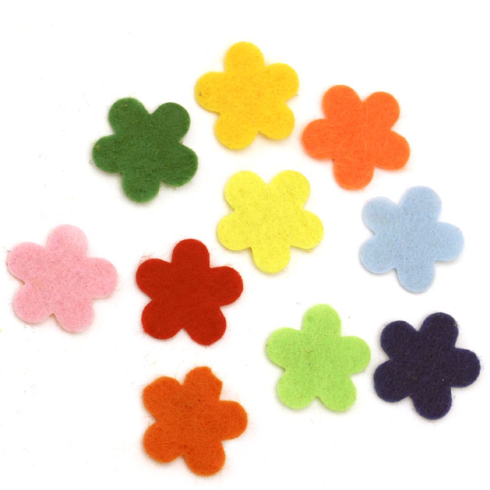 Flower of felt for home decor projects 20x1 mm mixed colors 20 pieces