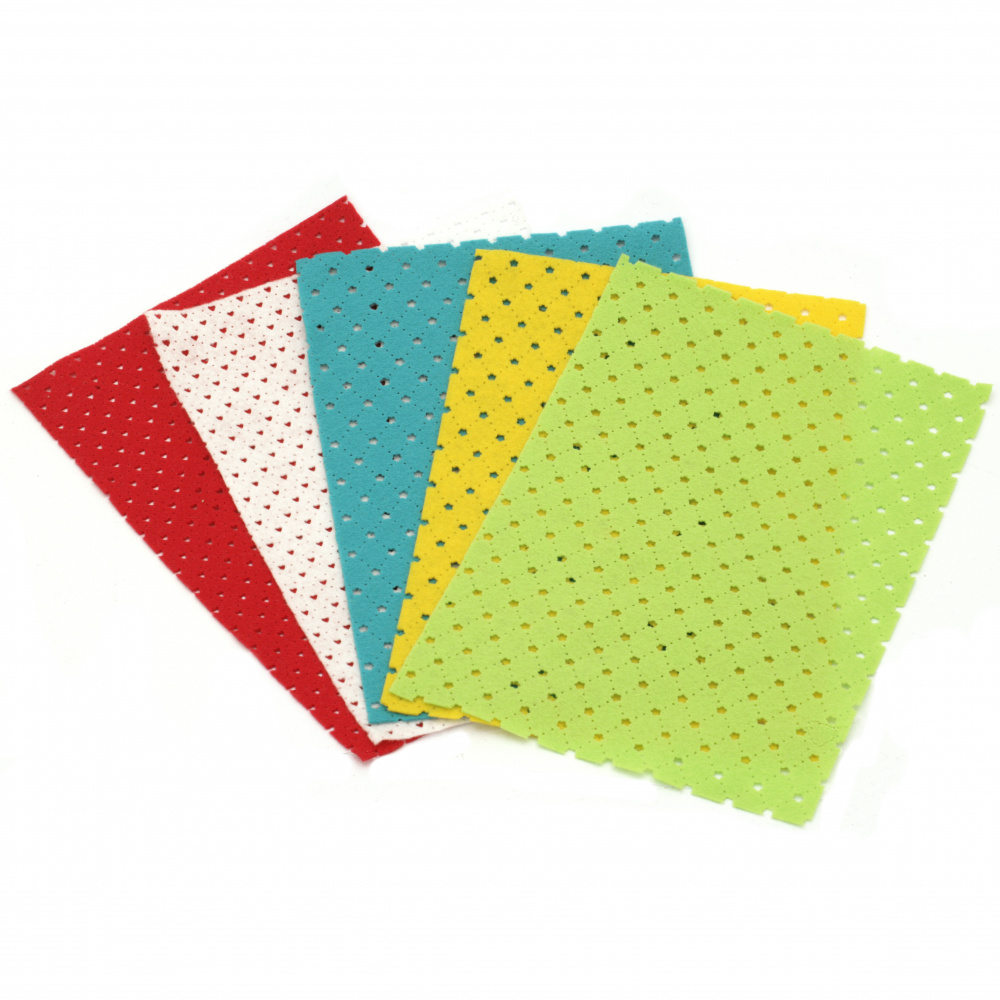 FOLIA Hobby and Craft Felt, 150 grams per square meter, Die-Cut, 20x30 cm, Assorted Colors and Shapes - 5 Pieces