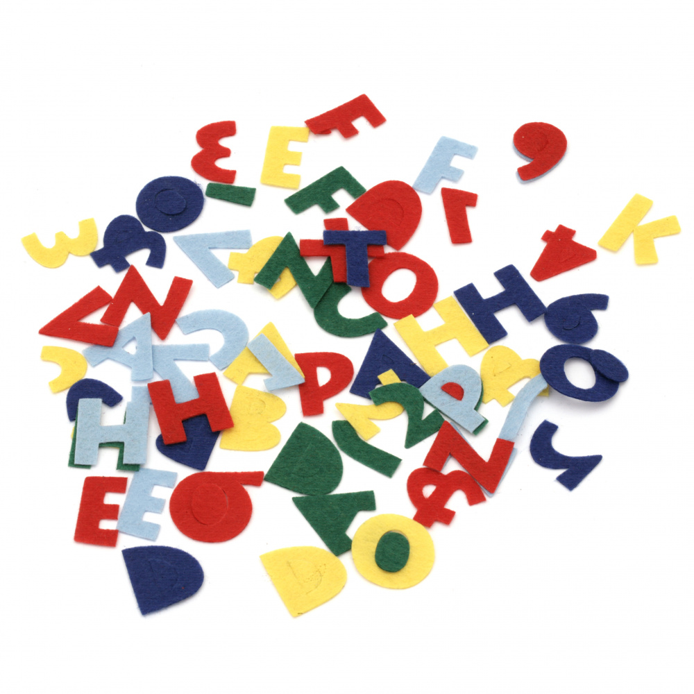 FOLIA Figures Felt 25 mm, Numbers and Letters, Assorted Colors - 200 Pieces