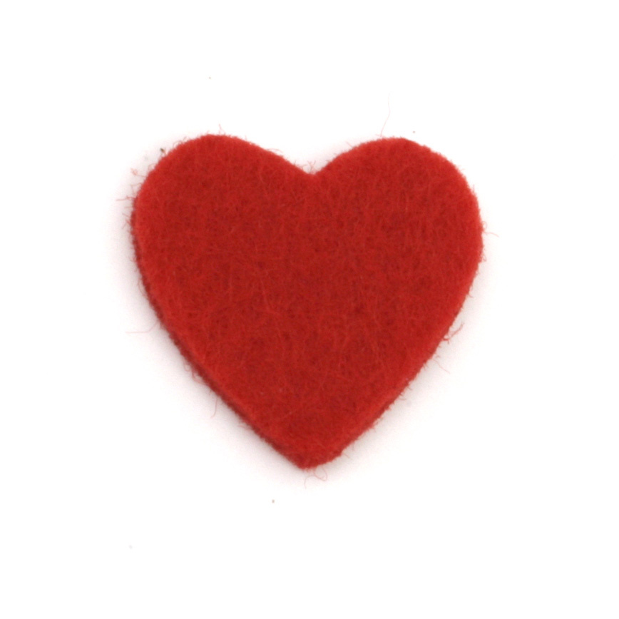 Heart from felt, laser cut element for scrapbook craft 21x20 mm red - 10 pieces