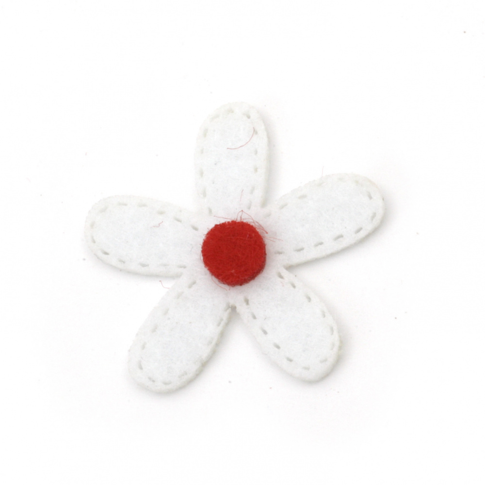 White flower from felt for embellishment of greeting cards, albums 29x29 mm white -10 pieces