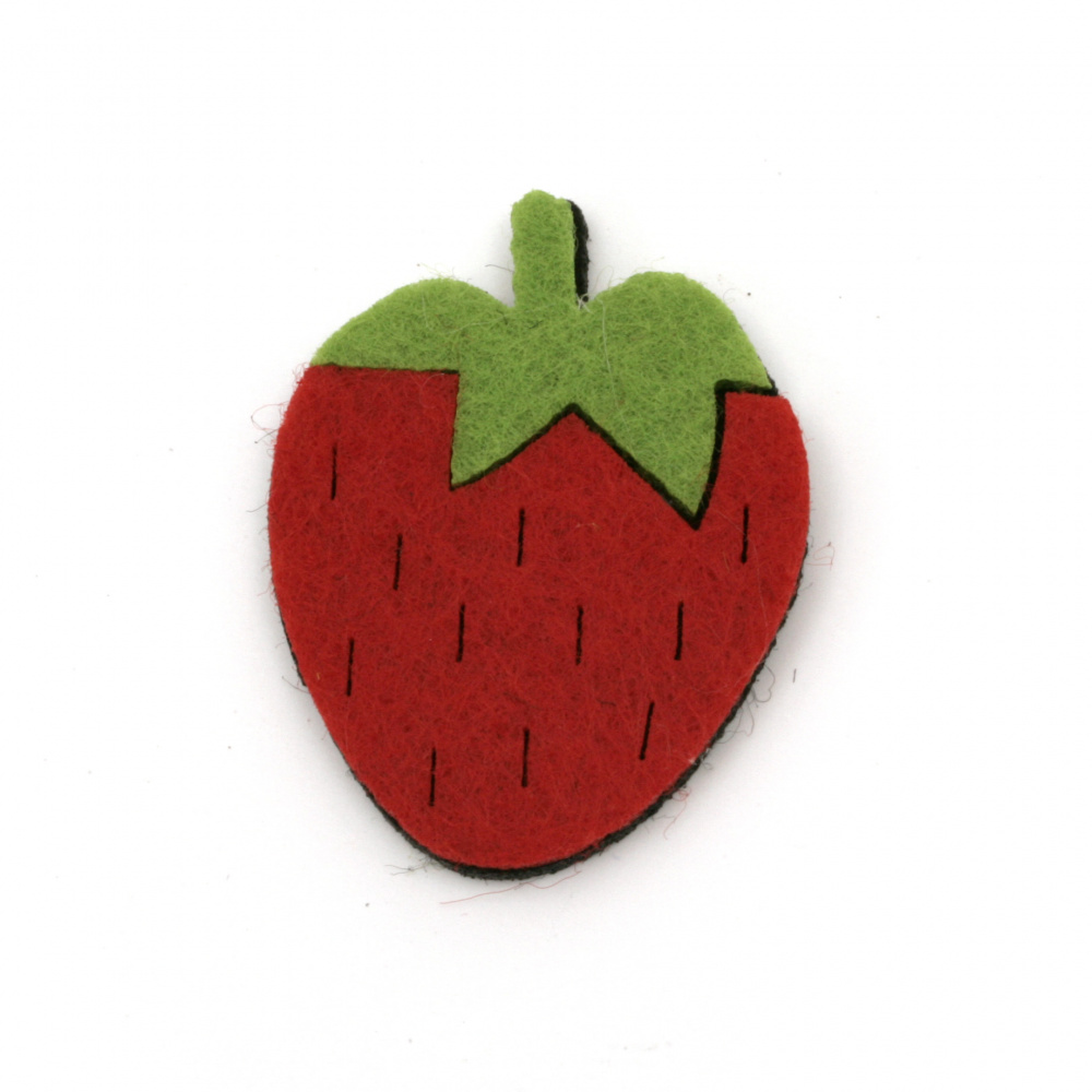 Strawberry from felt for embellishment 45x35x4 mm - 5 pieces